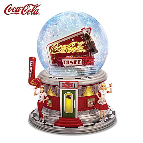 COCA-COLA Illuminating Glitter Globe Plays A Hit 1950's Tune