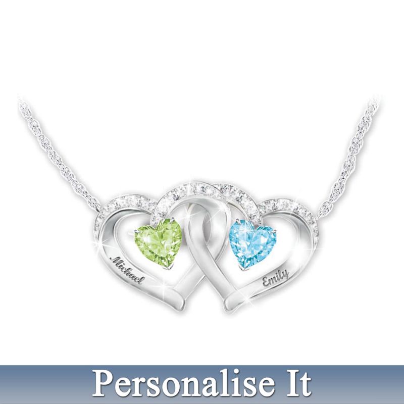 Heart To Heart Personalised Birthstone Necklace With 2 Names