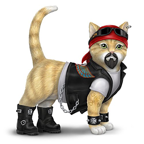 "Dawg Crusher" Biker Cat Figurine In Full Biker Gear
