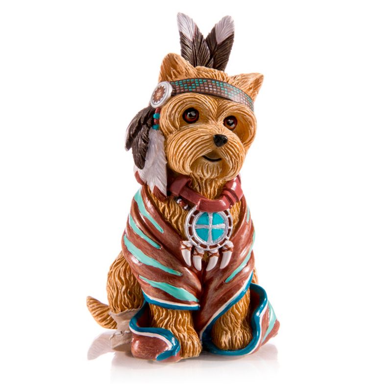 Sitting Fur Native American Yorkie Figurine