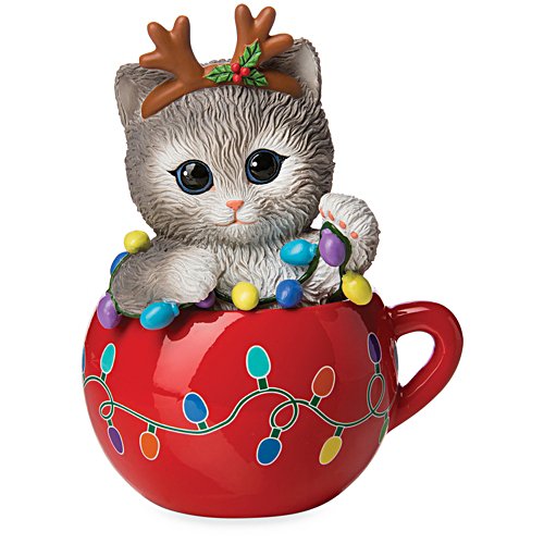 Kayomi Harai "Meow-y & Bright" Christmas Teacup Cat Figurine