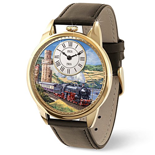 Officially Licensed Flying Scotsman Non-Stop Run 90th Anniversary Leather  Gold-Plated Men's Watch: Flying Scotsman 90th Anniversary Non-Stop Run  Men's Watch