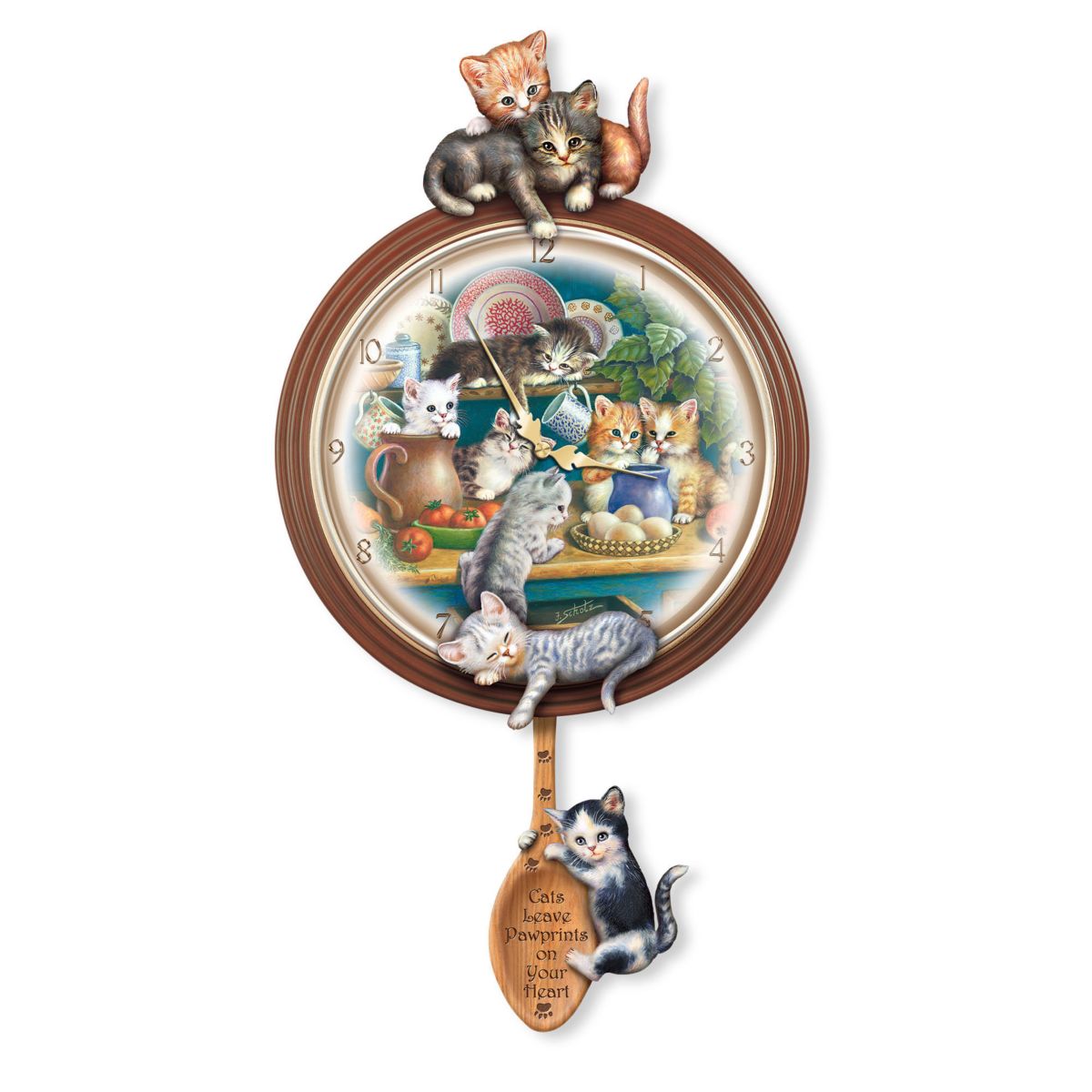 Jürgen Scholz 'Kitchen Capers' Cat Art Wall Clock