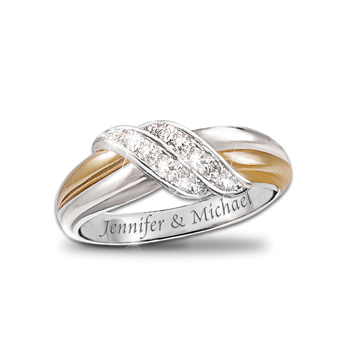 'Diamond Embrace' Personalised 2-Band Ring