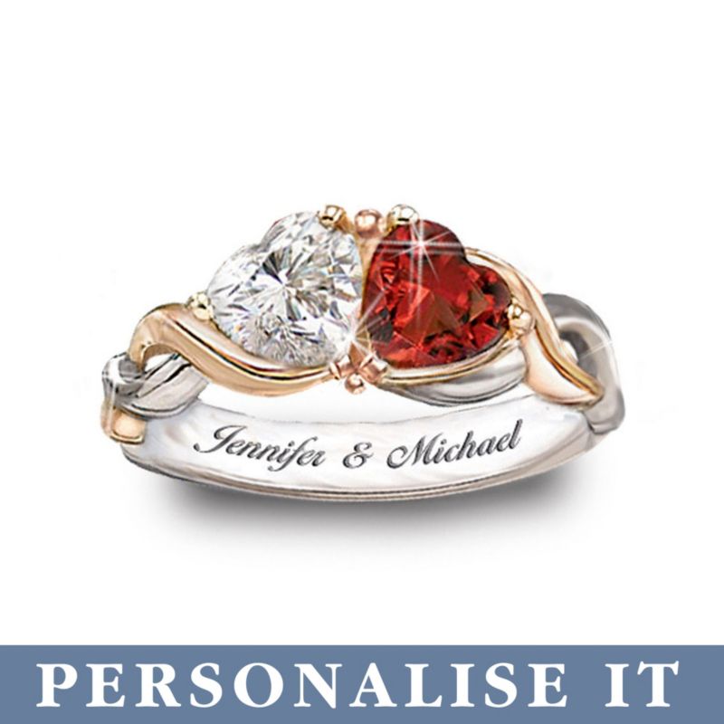 &#039;Two Hearts, One Love&#039; Personalised Ring 