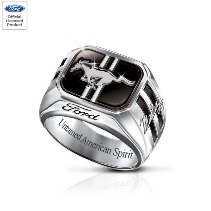 Original Schwarz Leder Oval Silber Ford MUSTANG 5.0 Logo Schlüssel Kette Ring 