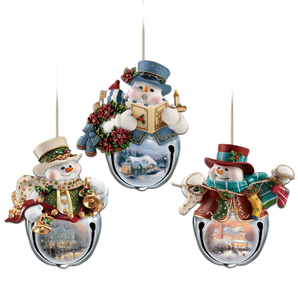 Thomas Kinkade 'Christmas Bells' Snowman Bell Ornaments