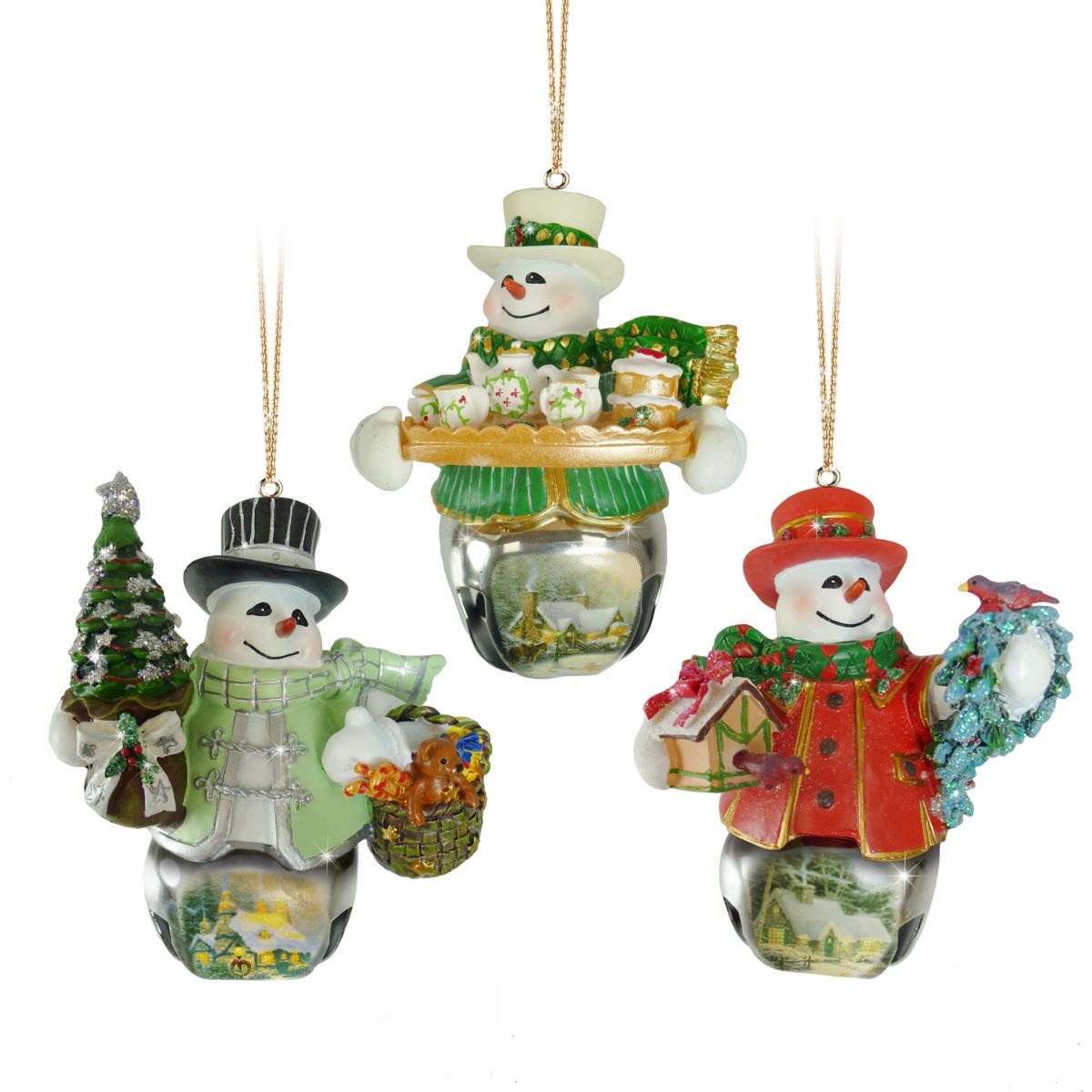 Thomas Kinkade 'Christmas Bells' Snowman Bell Ornaments 4