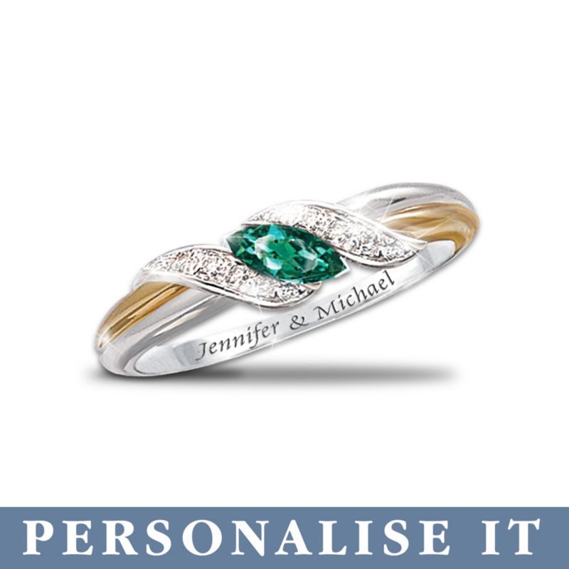 Emerald And Diamond Embrace Personalised Ring