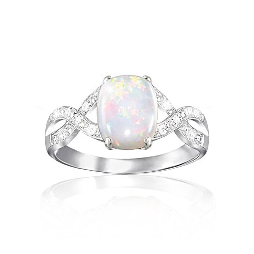 Fashion Solid sterling Silver Opal Diamond Ladies' Ring: 'Shimmering ...