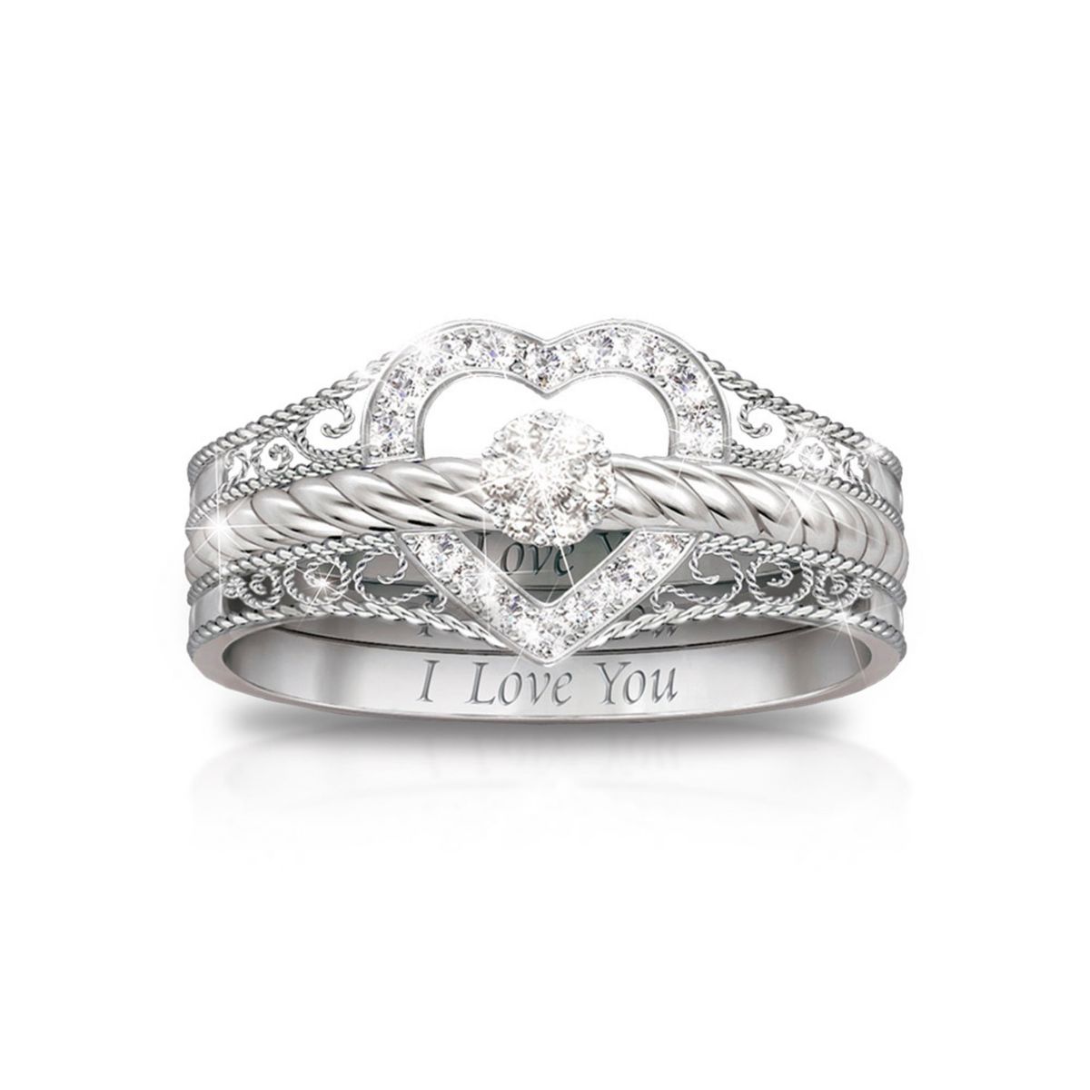 'I Love You' Diamond Stacking Rings