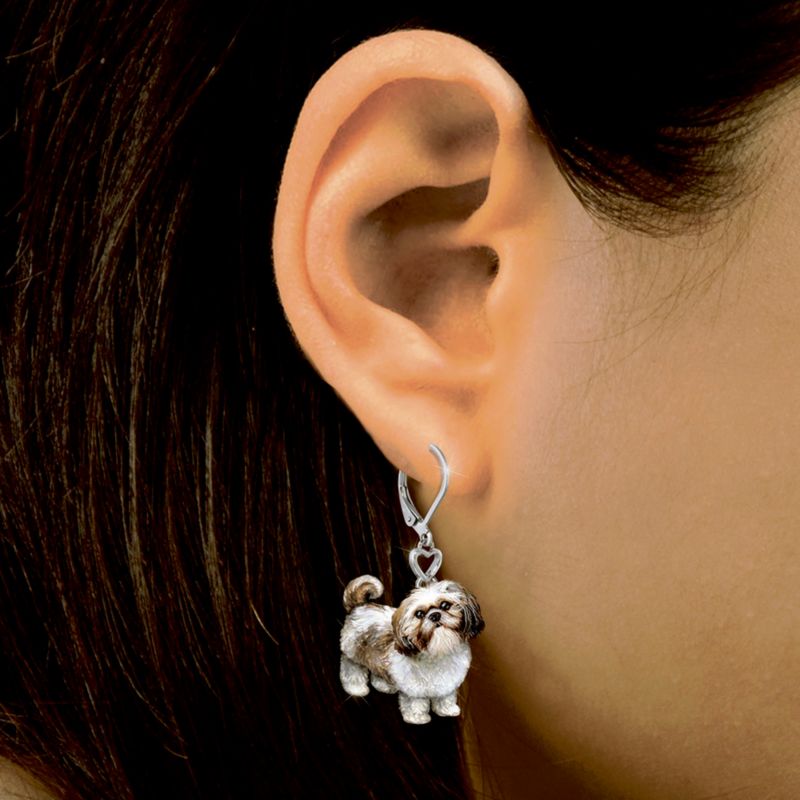 Shih Tzu Dogs Pets Sterling Silver-Plated Enamel Ladies' Earrings