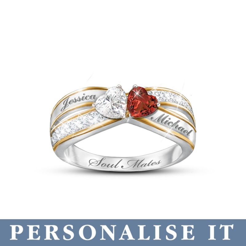 &#039;Two Hearts Become Soul Mates&#039; Personalised Ring