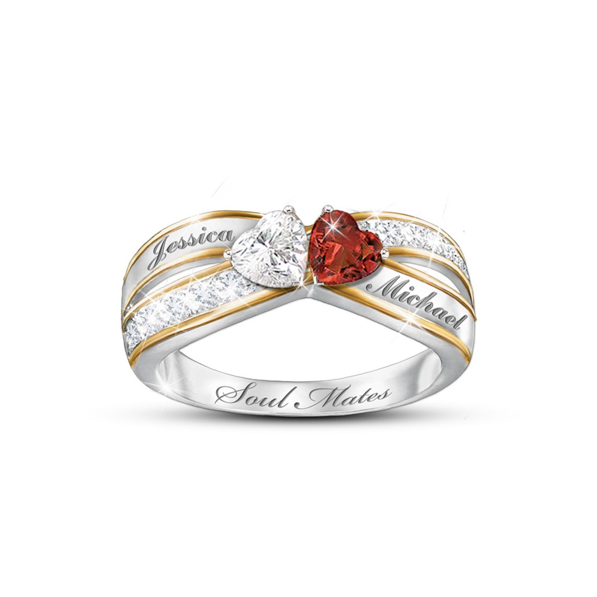 'Two Hearts Become Soul Mates' Personalised Ring