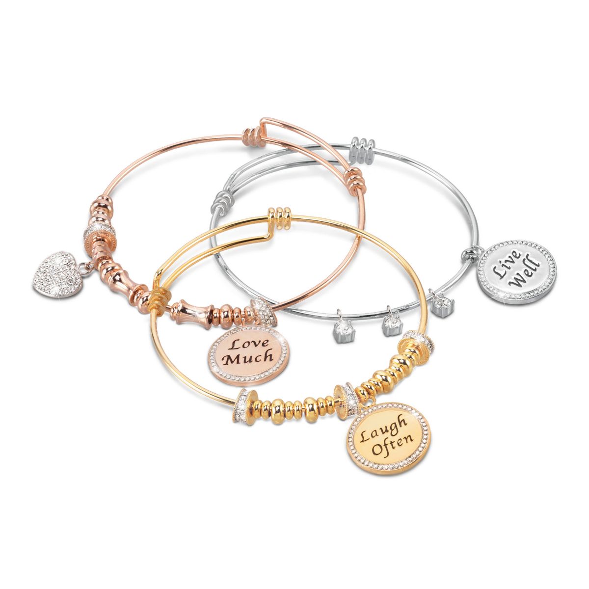 'Live Well, Love Much, Laugh Often' Tri-Colour Bracelet Set