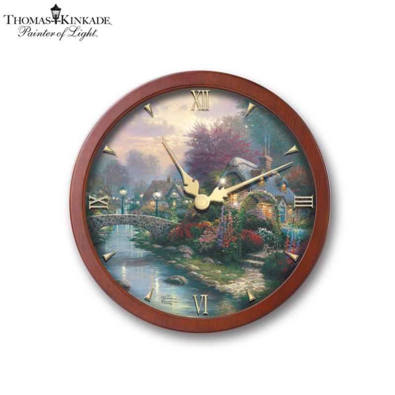 Thomas Kinkade 'Lamplight Bridge' Illuminated StainedGlass Wall Clock