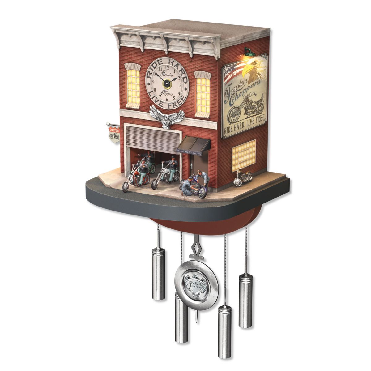 'Freedom Choppers' Motorcycle Garage Cuckoo Clock