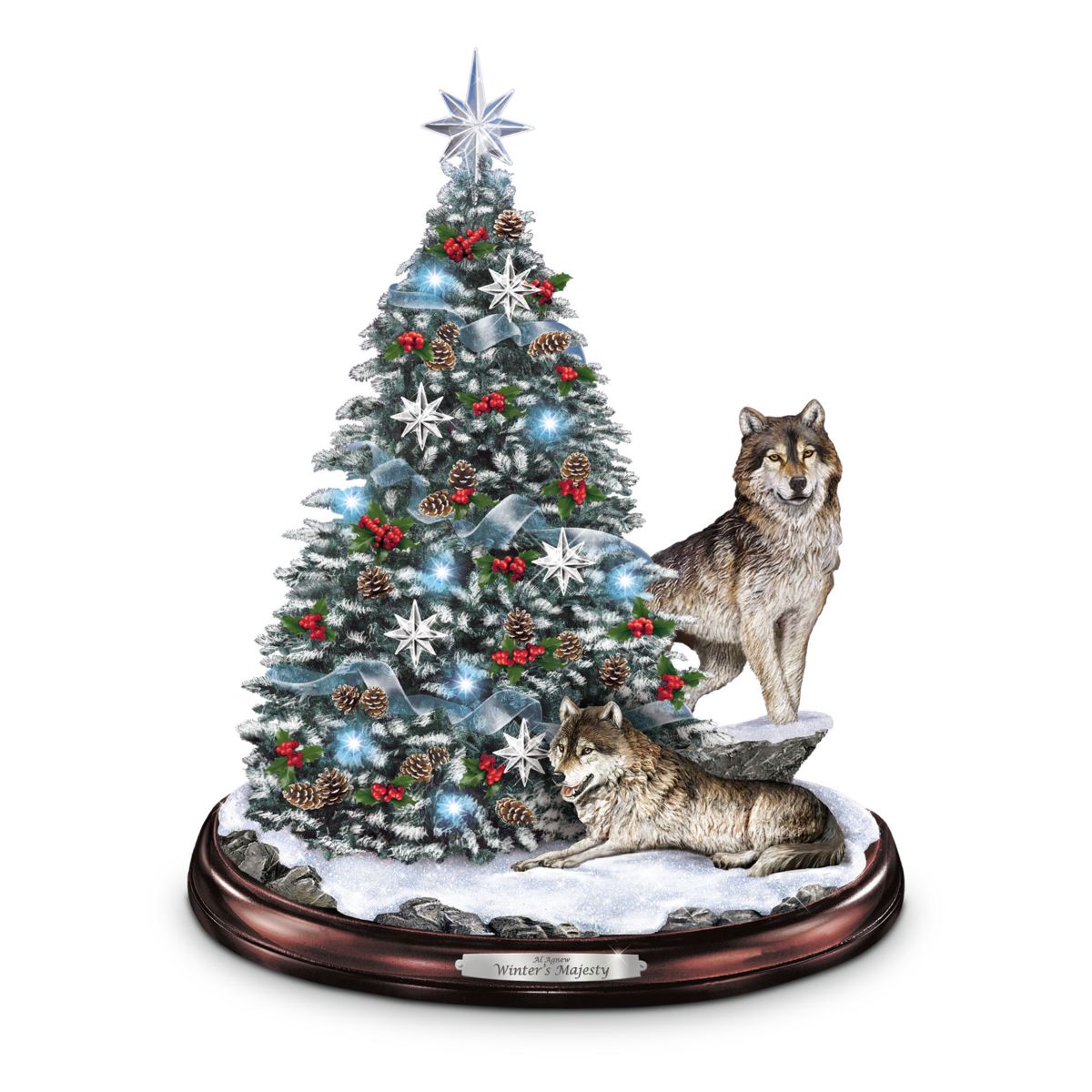 Al Agnew 'Winter's Majesty' Wolf Tabletop Christmas Tree
