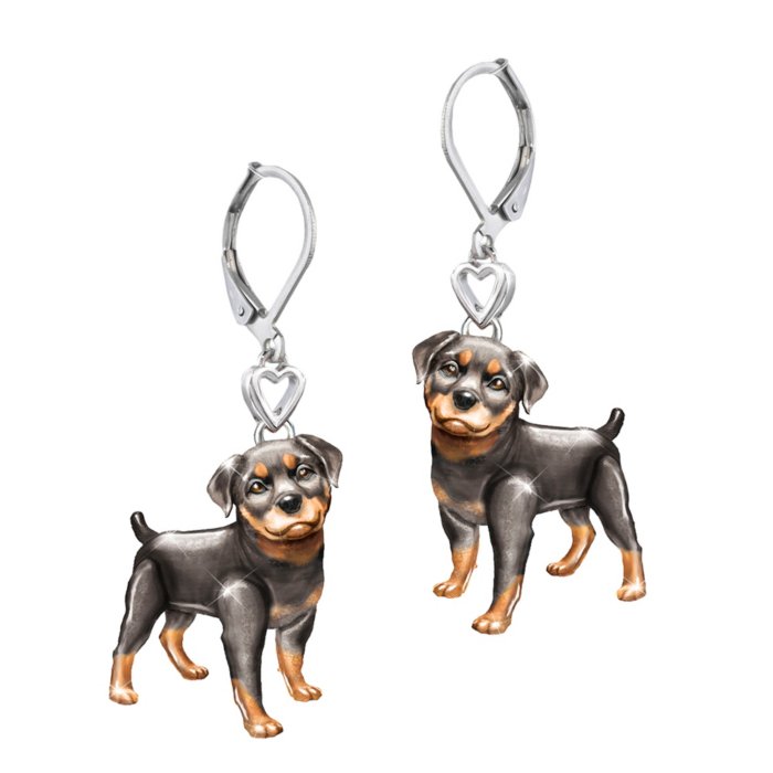 glas kit Forkortelse Rottweilers Dogs Pets Sterling Silver-Plated Enamel Ladies' Earrings:  'Playful Pup' Rottweilers Earrings