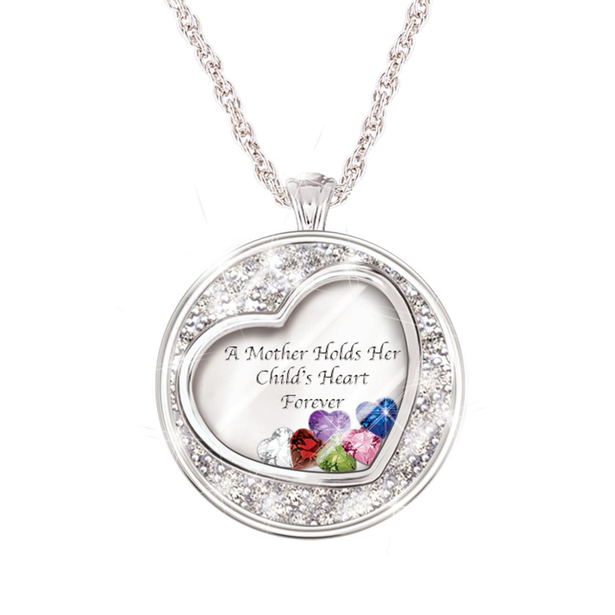 'A Mother Holds Her Child's Heart' Birthstone Personalised Pendant