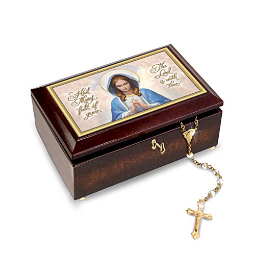 'Our Blessed Mother' Heirloom Music Box And Golden Rosary