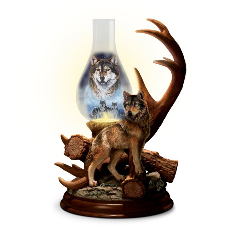 Al Agnew 'Guardians Of The Night' Illuminated Wolf Lantern Sculpture