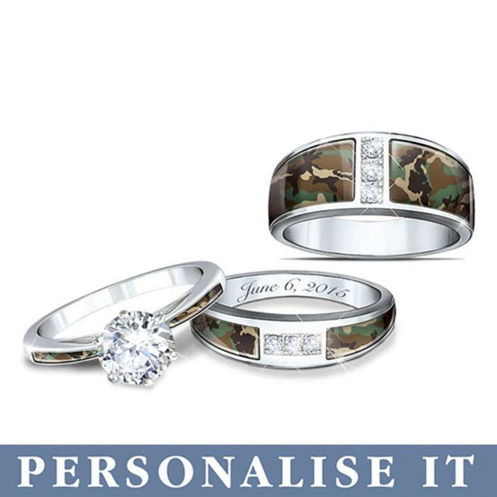 Camo His And Hers Personalised Wedding Ring Set