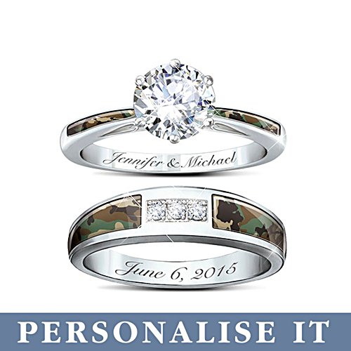 'Camo' Ladies' Personalised Wedding Ring Set