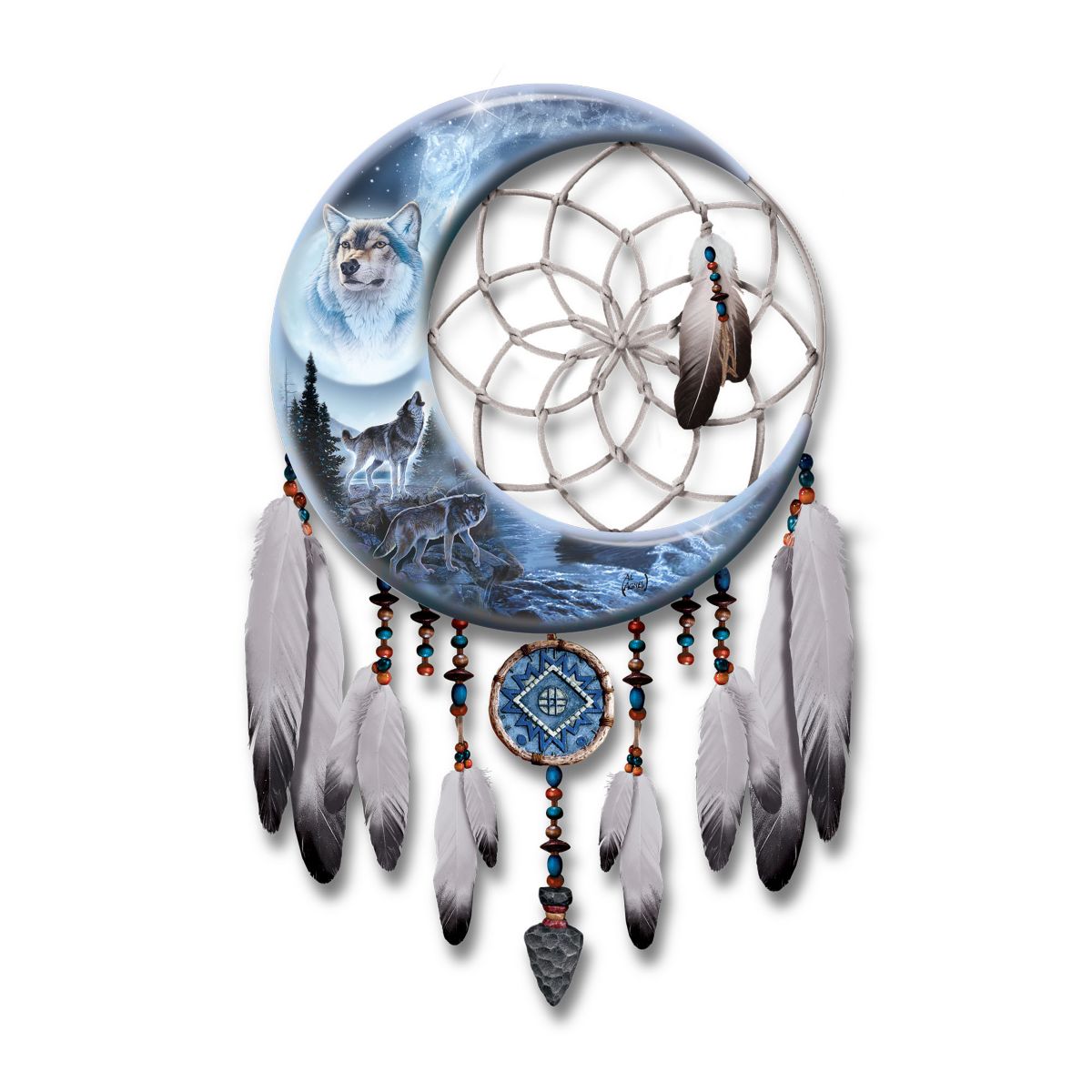 Al Agnew 'Starlit Sentinels' Lit Wolf Dreamcatcher