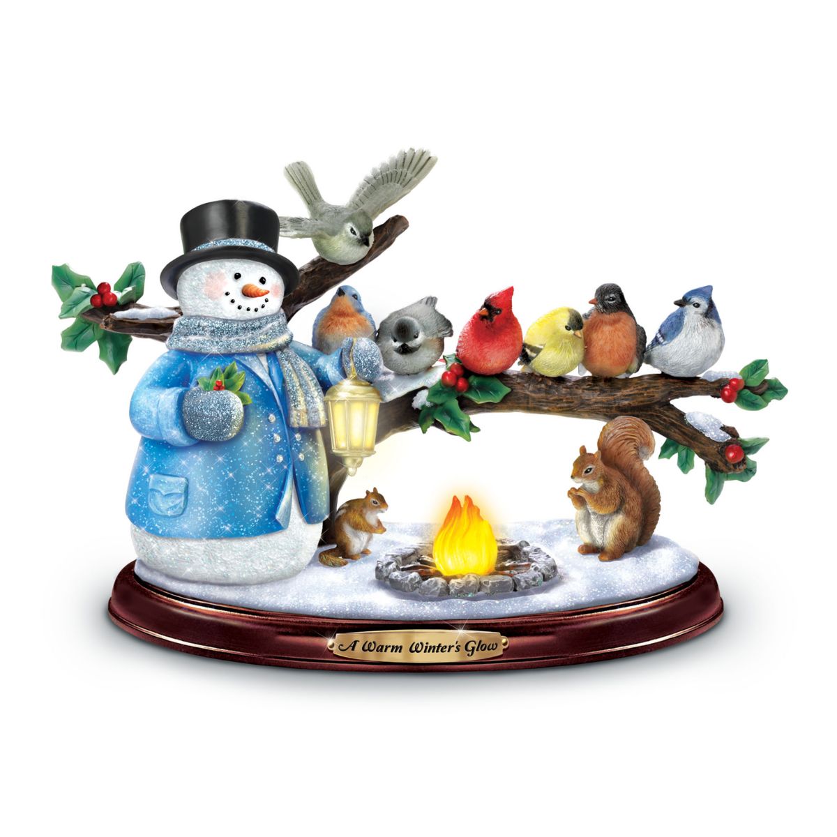 Thomas Kinkade Lighted Musical Snowman & Songbird Sculpture