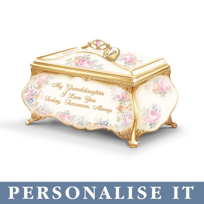 Granddaughter Love Heirloom Porcelain Gold Personalised Music Box
