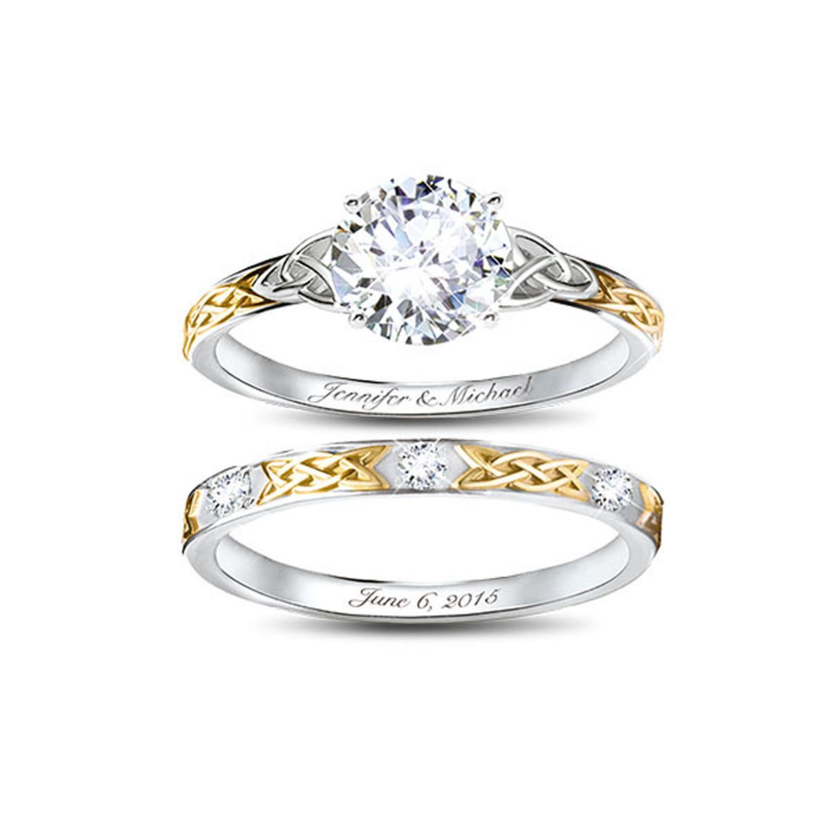 'Irish Trinity Knot' Hers Personalised Wedding Ring Set