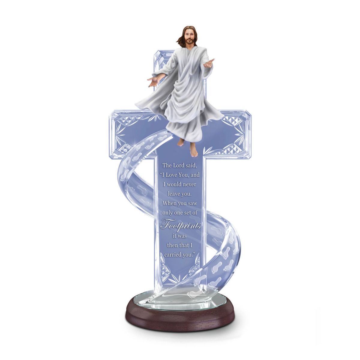 'Footprints In The Sand' Illuminated Cross Sculpture