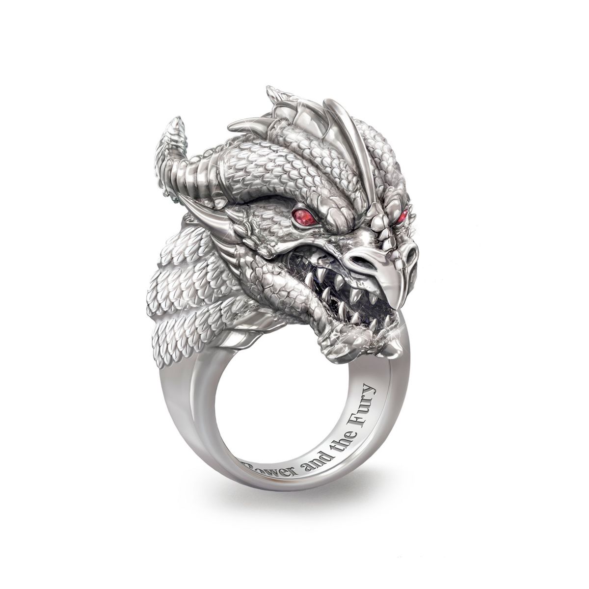'Power And Fury' Men's Sculpted Dragon Head Ruby Ring