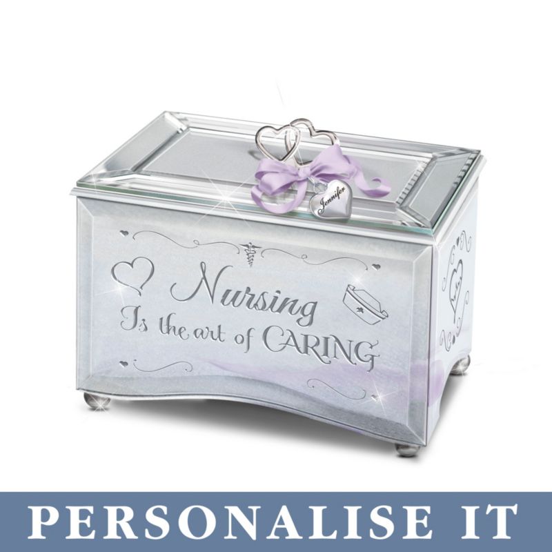 Nursing Mirrored Personalised Heart Charm Music Box 'Nursing Is The