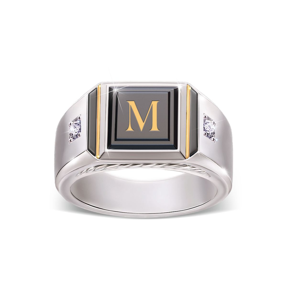 'Man Of Distinction' Diamond & Black Onyx Initial Ring
