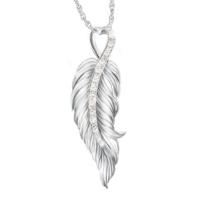Leaf Feather Pendant Chain 17inch Silver Feather Necklace with Zircon 925 Silver Angel Wing Pendant Necklace for Women Girl