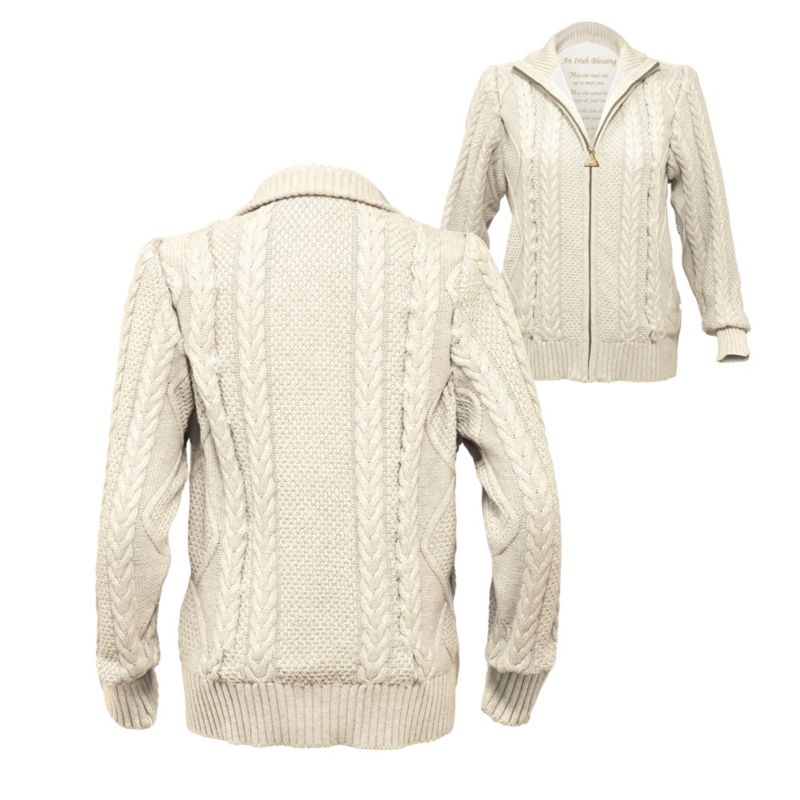 'Irish Blessing' Ladies' Celtic-Inspired Cable Knit Sweater Jacket