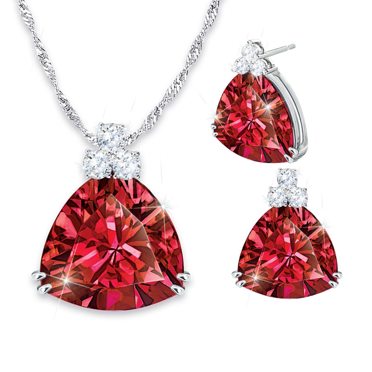 'Rarest Red' Red And White Diamonesk Ladies' Pendant & Earrings Set