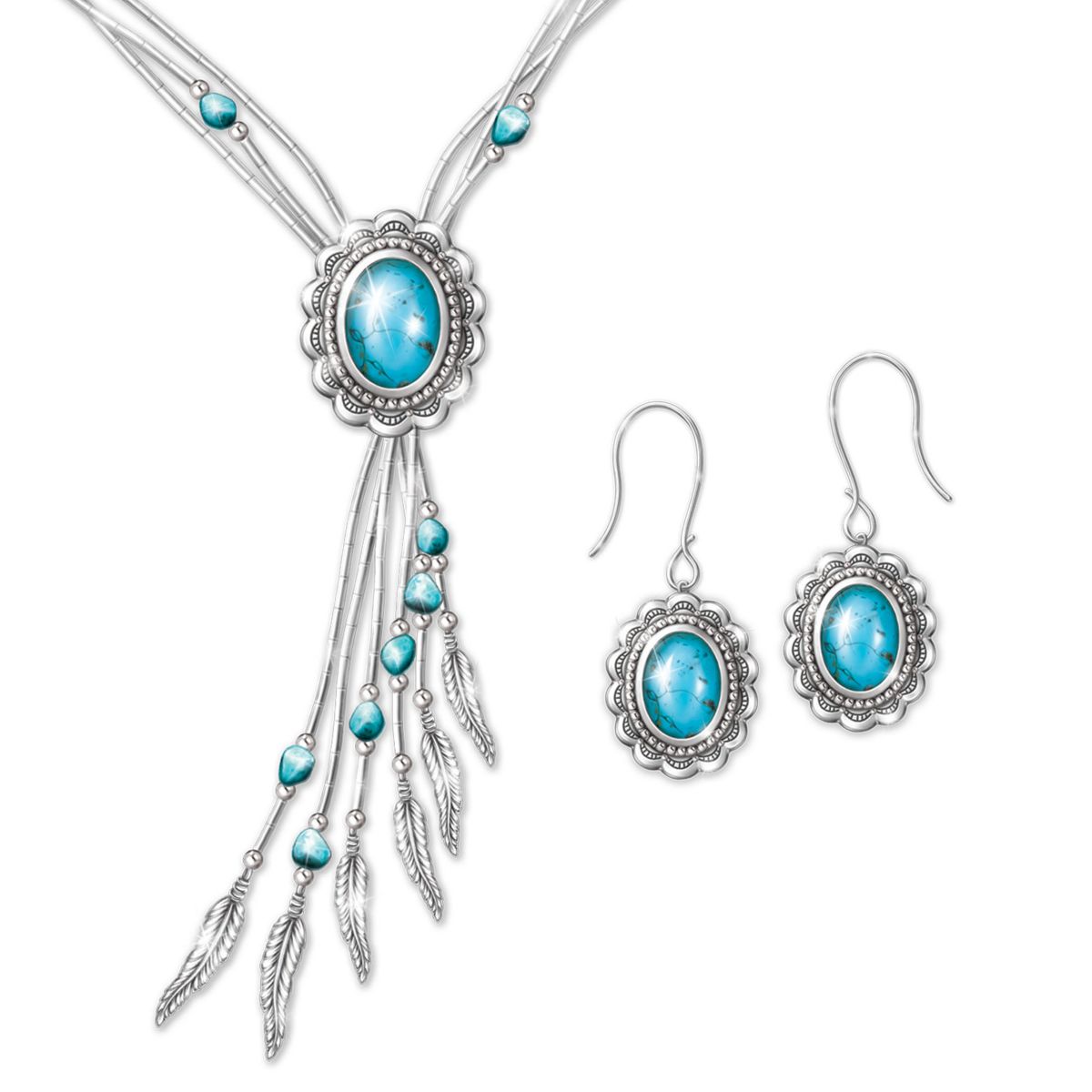 ‘Rio Grande’ Liquid Rhodium-Platinum Turquoise Necklace & Earrings Set