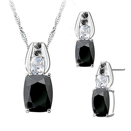 ‘Black Velvet’ Genuine Gemstone Pendant & Earrings Set