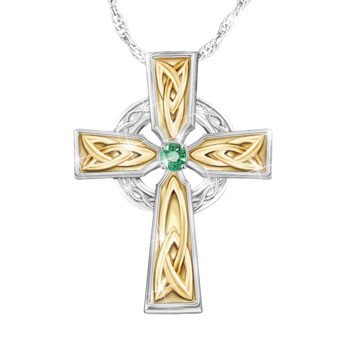'Irish Blessing' Ladies' Celtic Emerald Cross Pendant