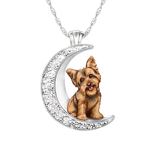Pug Dogs Pets Swarovski Crystals Silver Moon Ladies' Pendant