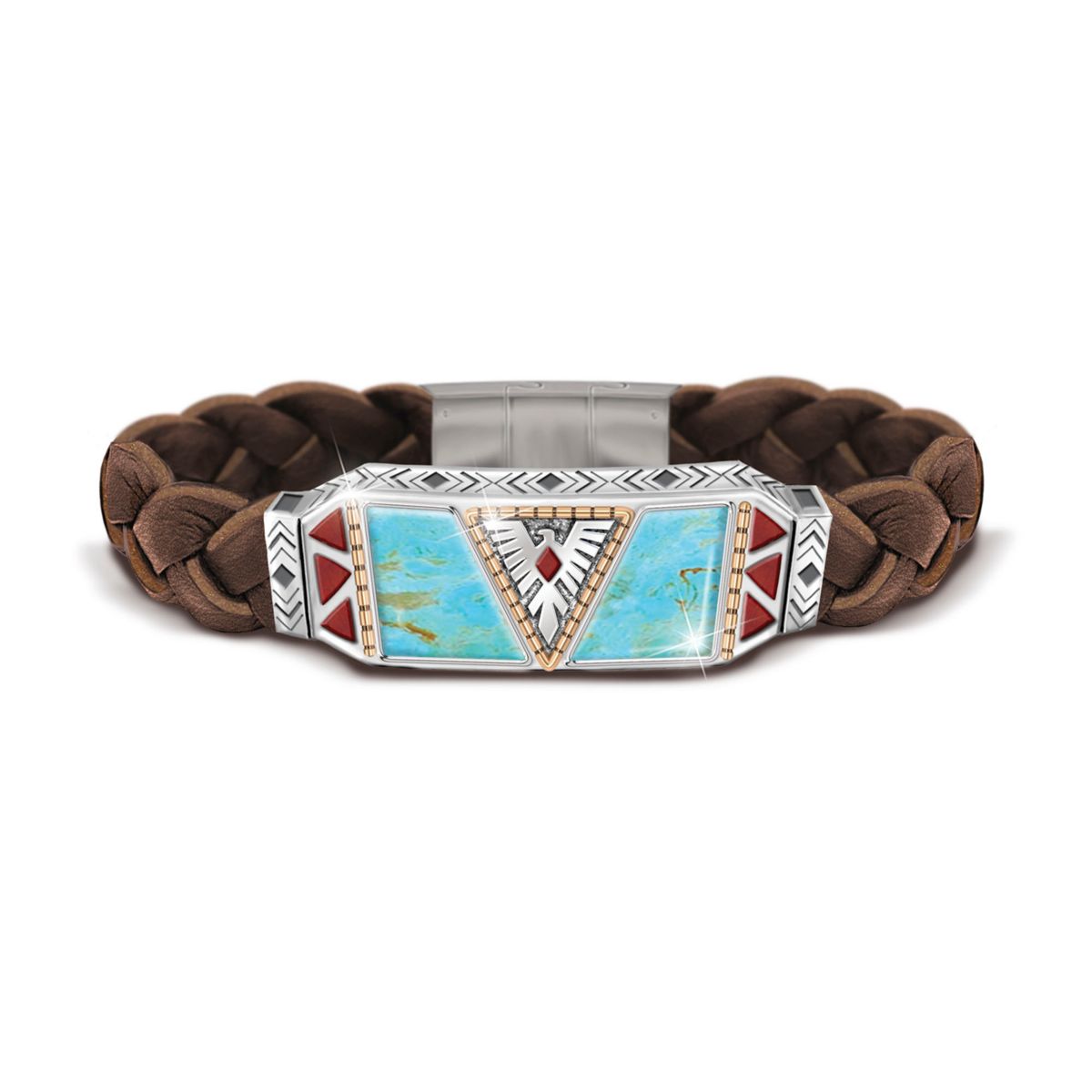 'Native Spirit' Men's Turquoise And Leather Bracelet