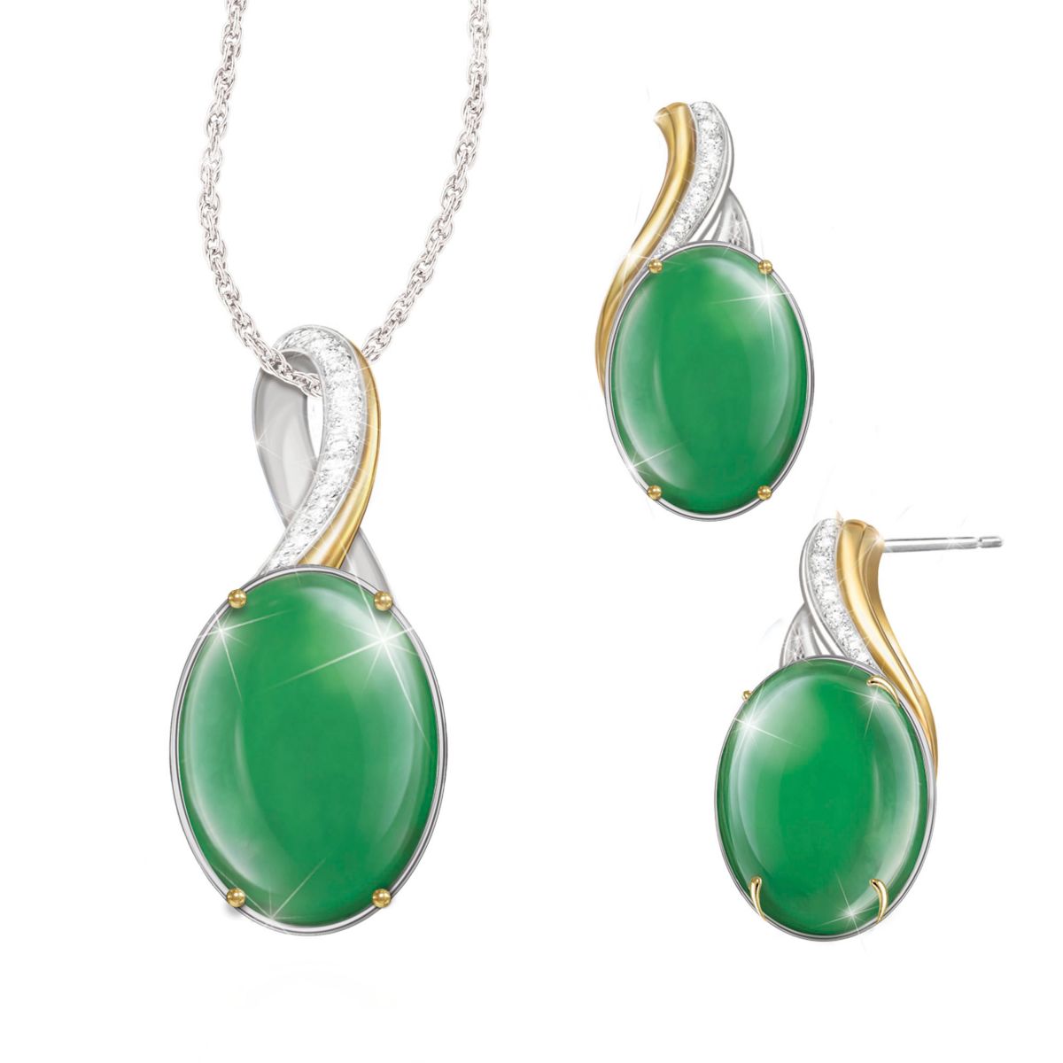 'Empress' Burmese Jade Pendant And Earrings Set