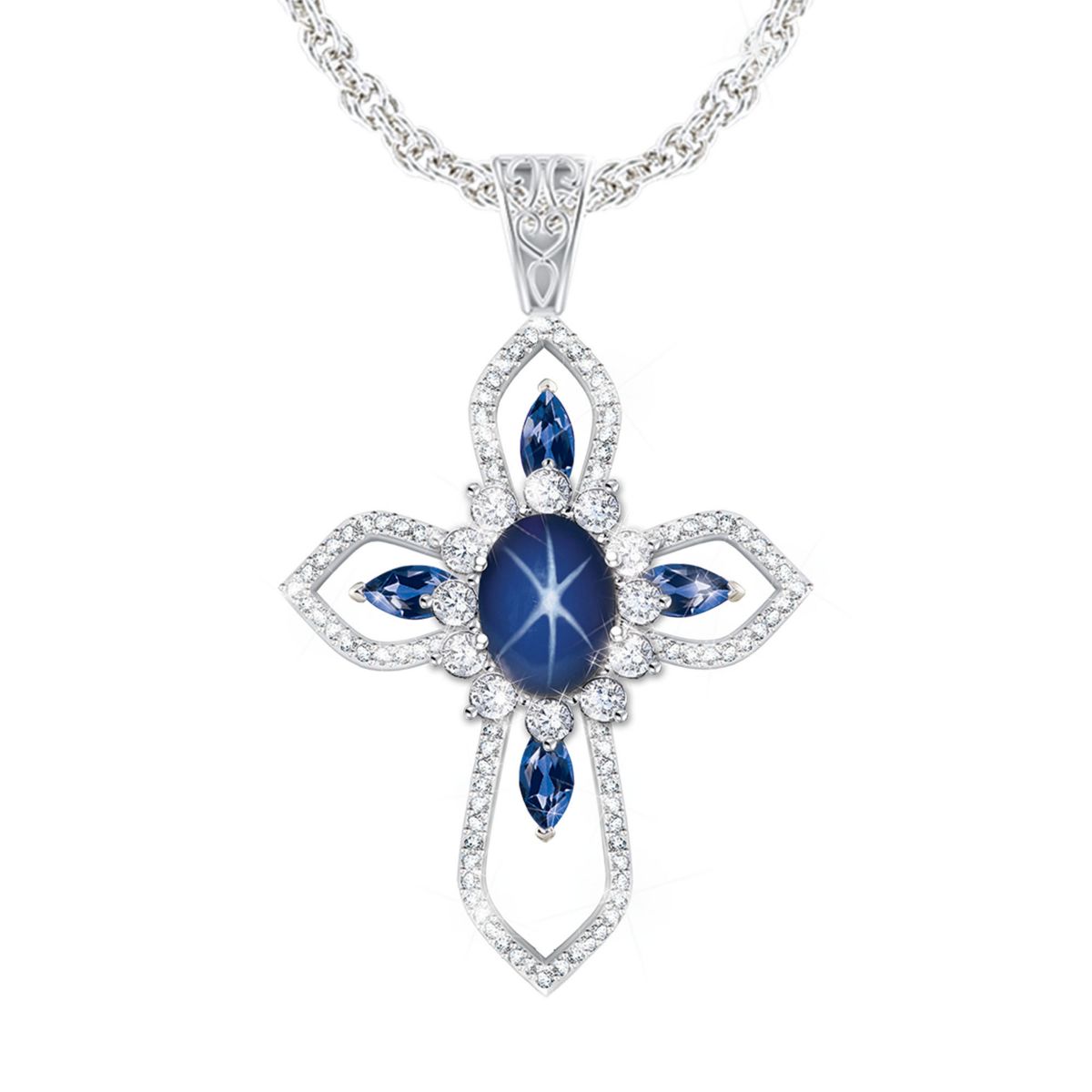 'Light Of Grace' Created Star Sapphire Cross Pendant