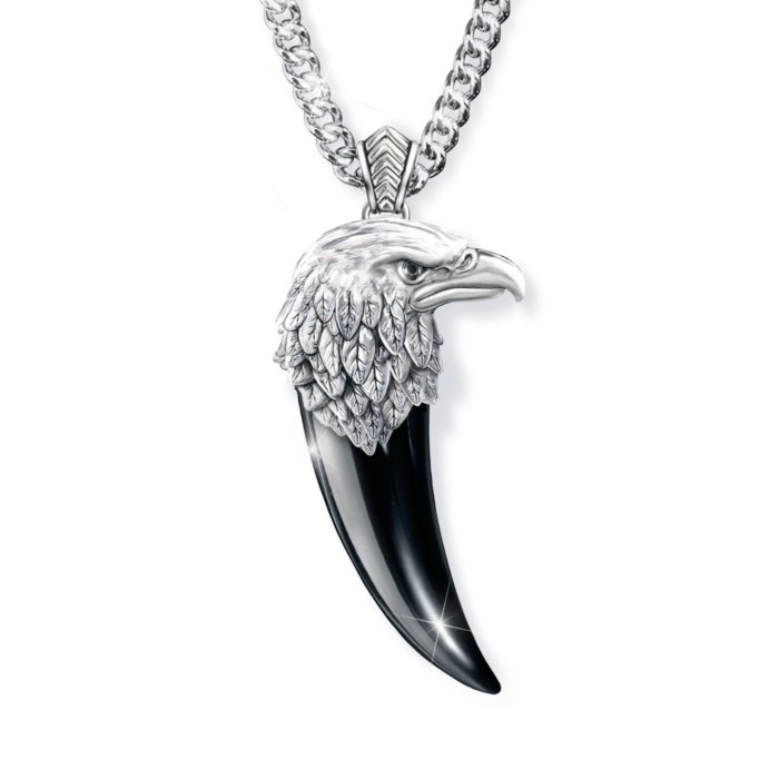 Eagle Head Talon Solid Stainless steel Onyx Men's Pendant Necklace:  'Soaring Spirit' Onyx Eagle Head Pendant