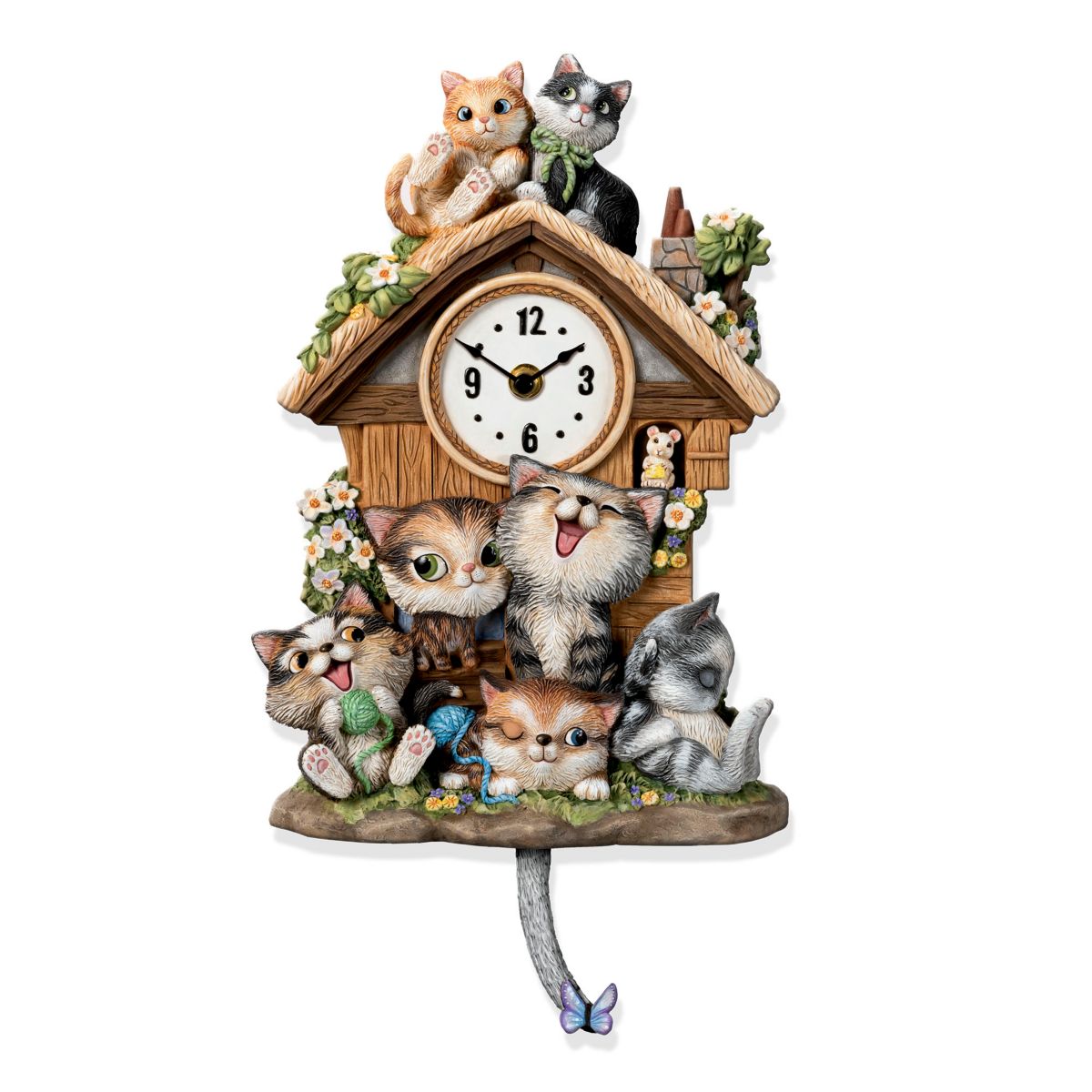 'Frolicking Felines' Illuminated Musical Wall Clock