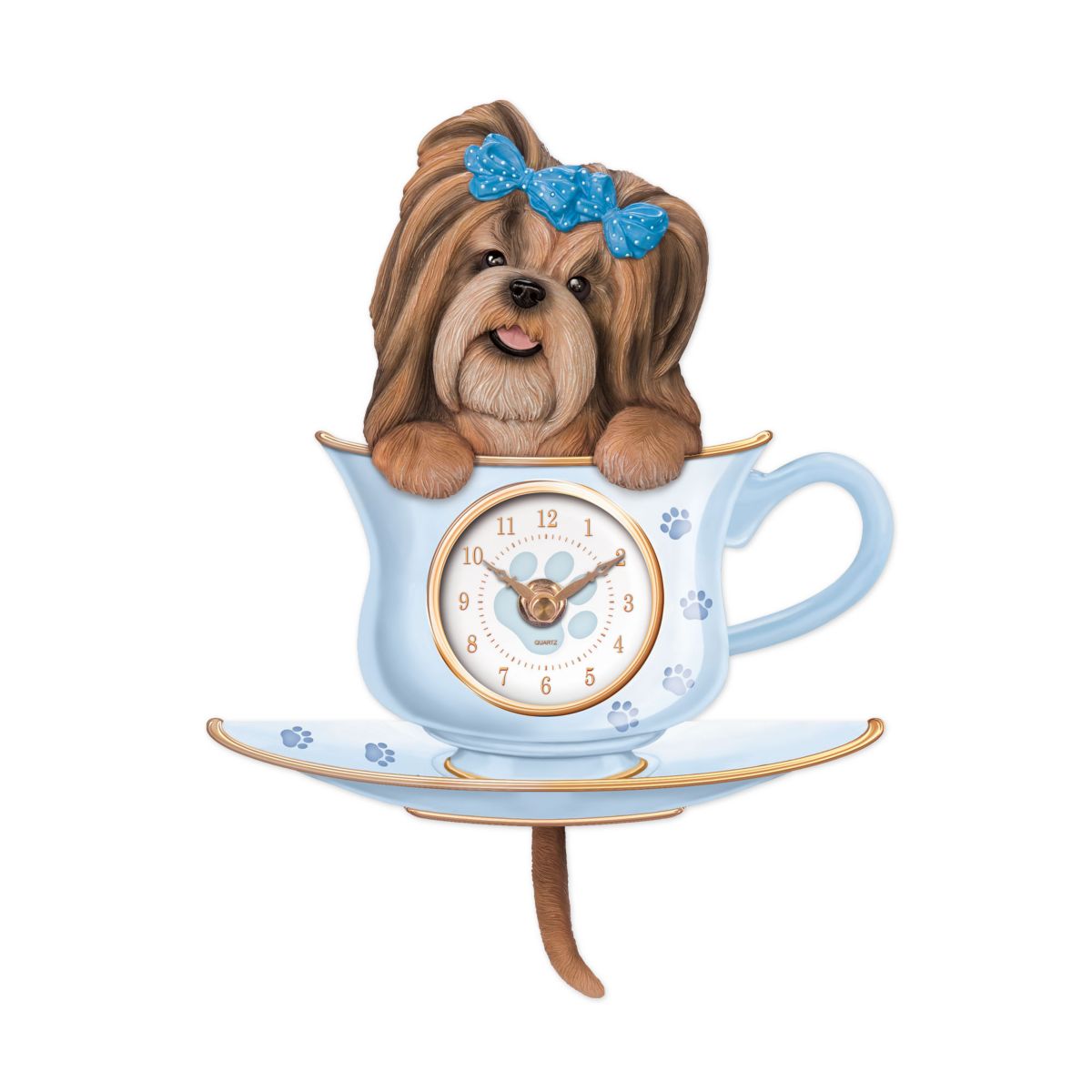'Shih Tzu Pup In A Cup' Wagging Tail Wall Clock