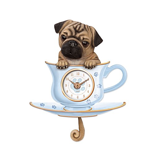 'Pug Pup In A Cup' Wagging Tail Wall Clock